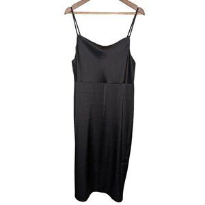 Old Navy Satin Cowl Neck Babydoll Midi Slip Dress Large Black Elegant Cocktail